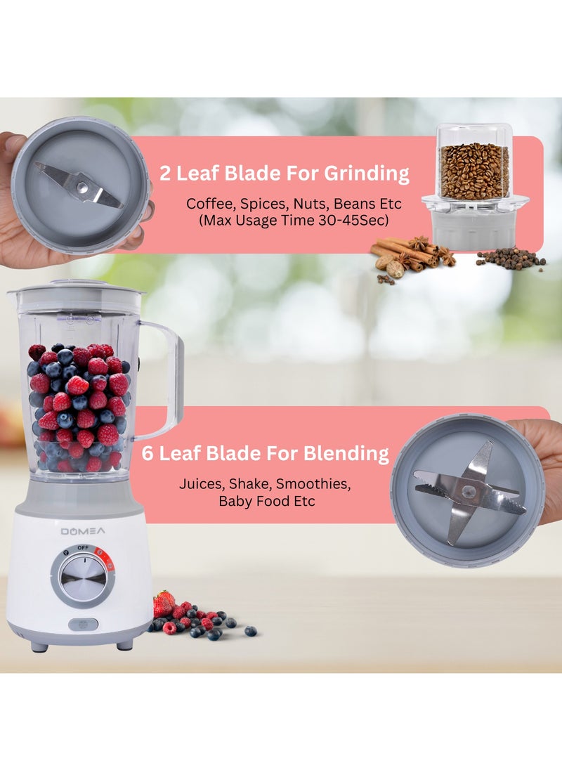 2-in-1 Blender & Grinder, 600W High-Speed Motor, 1.8L Juice Blender Jar + 300 ml Grinder Jar, 2-Speed + Pulse Function, Stainless Steel Blade, Ice Crushing, Coffee Grinding, Countertop Blender