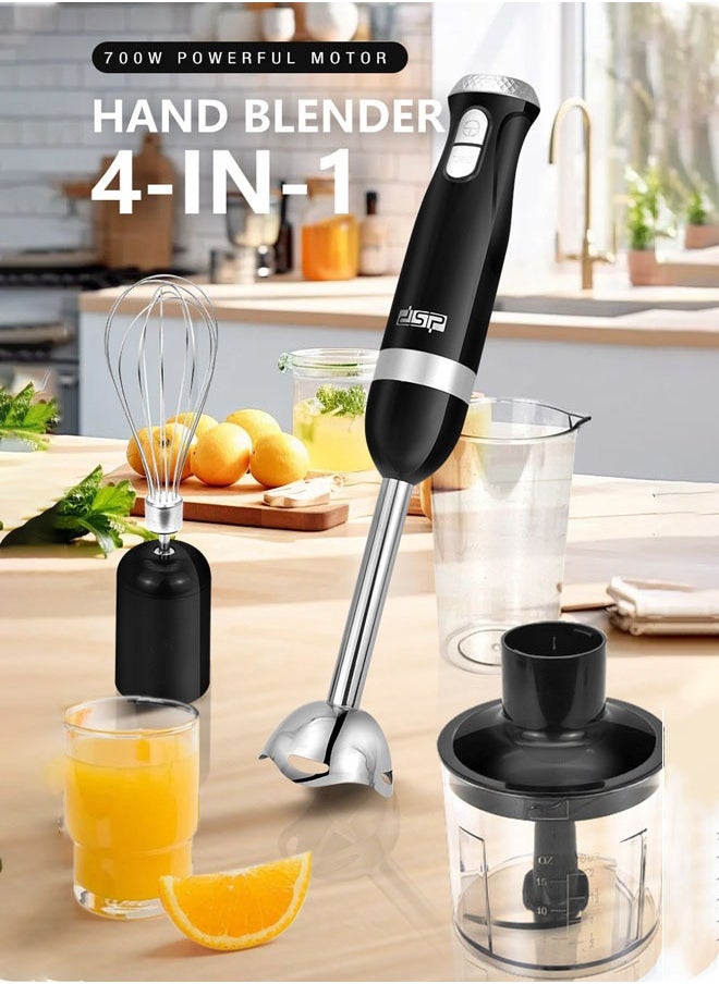 Multifunctional Hand Blender, 4 IN 1 Electric Blender with Chopper, Mixer,Whisk, 700W,KM-1091,Black