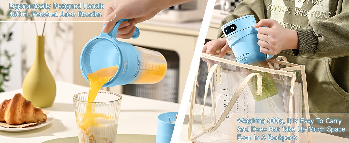 Portable Blender | Smoothie Maker | Protein Blender with 6-Leaf Stainless Steel | Yoga & Gym Essential | Cordless Type-C Charging | IPX7 Waterproof | BPA-Free Juicer Blender for Home & Outdoor (16oz/450mL) | JB01-Blue