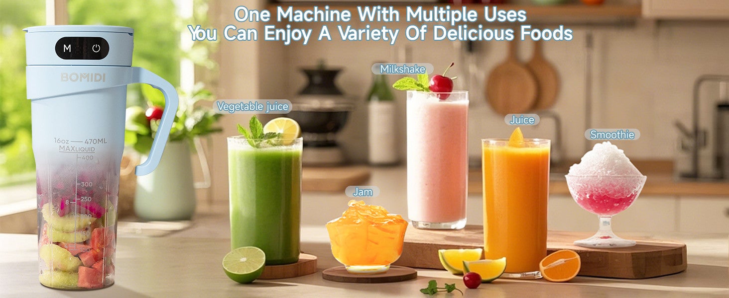 Portable Blender | Smoothie Maker | Protein Blender with 6-Leaf Stainless Steel | Yoga & Gym Essential | Cordless Type-C Charging | IPX7 Waterproof | BPA-Free Juicer Blender for Home & Outdoor (16oz/450mL) | JB01-Blue