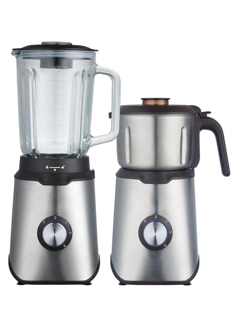 Masterblender Duo 1.5 Litre Glass Blender & 250 Gms Stainless Steel Dry Grinder, 800 Watts.