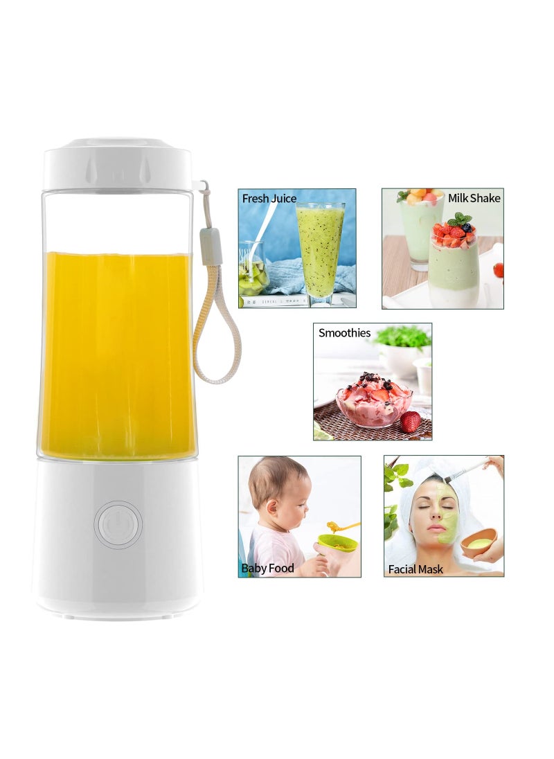 Portable Personal Blender with 3000 mAh Rechargeable Battery, 6 Blades for Smoothies and Shakes, Mini Juicer Cup for Home, Travel, Sports, and Kitchen (White)