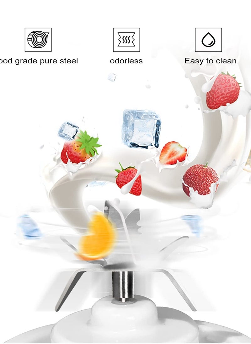 Portable Personal Blender with 3000 mAh Rechargeable Battery, 6 Blades for Smoothies and Shakes, Mini Juicer Cup for Home, Travel, Sports, and Kitchen (White)