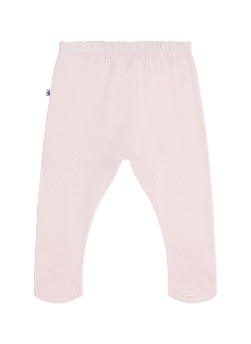 Newborn babies' plain cotton trousers with feet