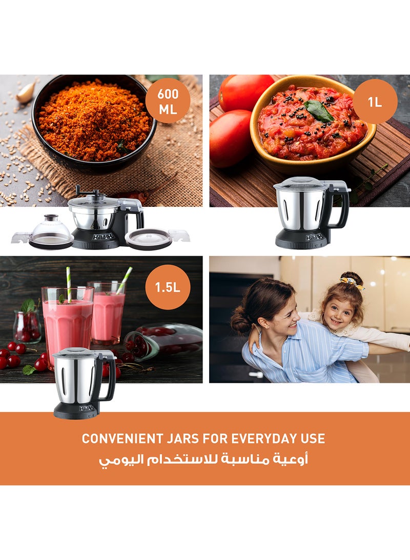 Powerful Monster Series Mixer Grinder With Stainless Steel Blender Jar, Mill Jar, Flexi Jar With 3 Lids [ Dome Lid, Chutney Lid With Pusher Attachment And Spice Grinding Lid], Strong Samurai Edge Blade Made From Monolith Steel 1 L 2000 W MX-AE365KTZ Black