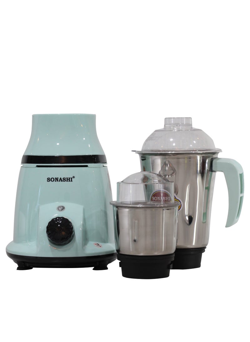 2-in-1 Mixer Grinder with Powerful Copper Motor - 3 Speed Control with Overheat Protection | 2 Stainless Steel Jars for Wet/Dry Grinding Liquidizing with Durable Lids 1.75 L 550 W SB-196 Green