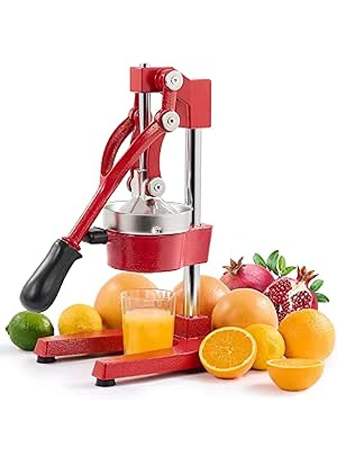 CO-Z Commercial Grade Citrus Juicer Professional Hand Press Manual Fruit Juicer Orange Juice Squeezer for Lemon Lime Pomegranate (Red Cast Iron/Stainless Steel)