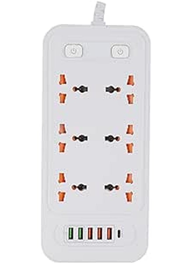 Winning Star ST-4046 6-Position Power Strip with 5 USB Ports & 1 Type-C Port | AC110-250V | 10A 2500W | PP Flame Retardant | Overload Protection | 2m Pure Copper Wire