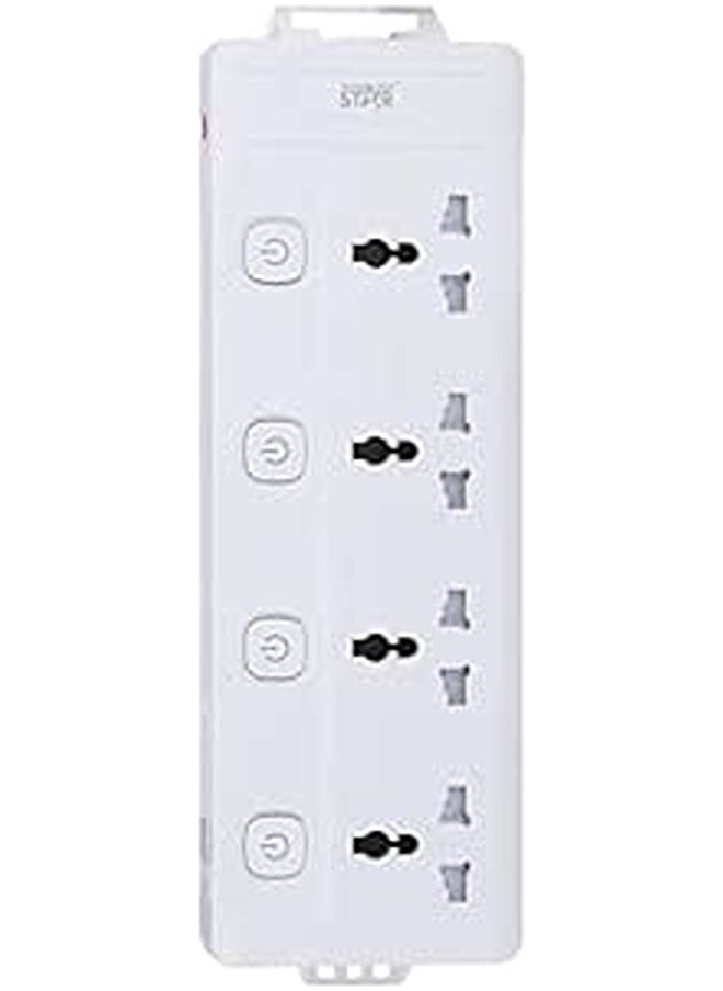 Winning Star ST-4028 4-Way 4-Switch Multi Electrical Extension Power Plug Socket | 2500W | AC 110V-250V | Flame Retardant PP Material | 3m Pure Copper Wire | BS Plug with Security Door | White.