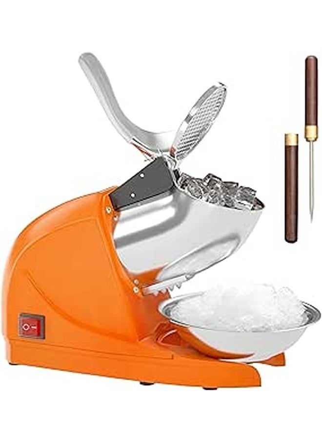 Greatrue Electric Ice Crushers Machine Ice Snow Cone Maker Professional Double Blades Stainless Steel Ice Shaver Machine for Home Commercial Use (Orange)