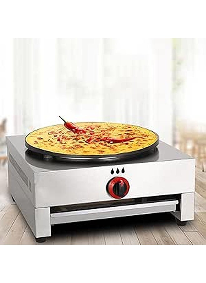 Commercial Gas Crepe Machine, Stainless Steel Waffle Maker With 4 Anti-slip Feet, Adjustment Firepower and Precise Temperature Control, 40cm Cooking Plate and Non-stick Coating, for Restaurants