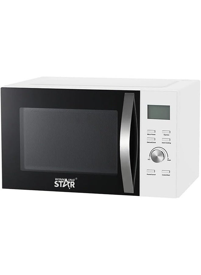 Winning Star ST-9624 1000W 30L Microwave Oven | 5-Temperature Control | 30-Min Timer | Glass Tray | VDE Plug | Compact Design | White.