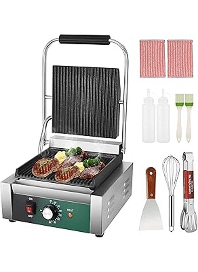 Commercial Panini Grill, 1800W Electric Sandwich Panini Maker, Stainless Steel Sandwich Press, Panini Grill with Temp Control