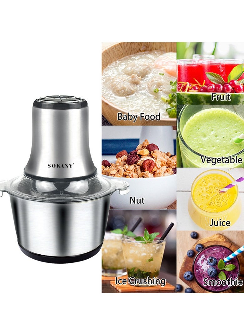 Electric Meat Grinder, 3L Stainless Steel Food Processors 800W Food Chopper for Meat, Onion, Vegetables & Fruits, Meat Blender with 4 Sharp Blades, LB7005A