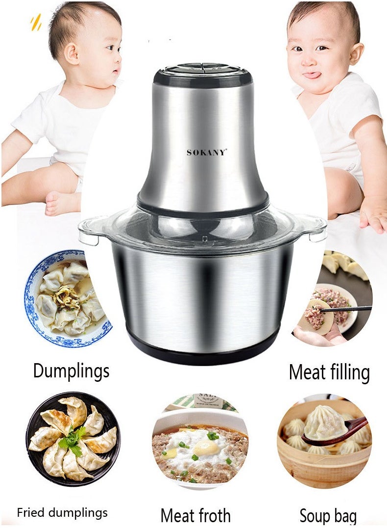 Electric Meat Grinder, 3L Stainless Steel Food Processors 800W Food Chopper for Meat, Onion, Vegetables & Fruits, Meat Blender with 4 Sharp Blades, LB7005A