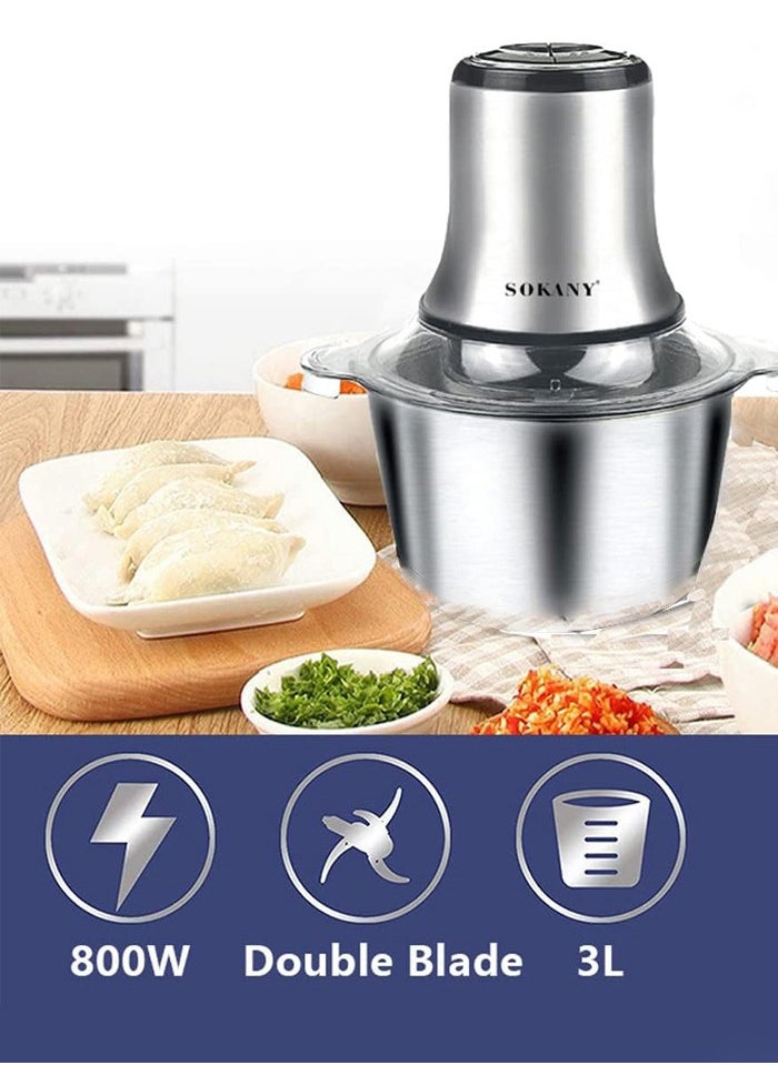 Electric Meat Grinder, 3L Stainless Steel Food Processors 800W Food Chopper for Meat, Onion, Vegetables & Fruits, Meat Blender with 4 Sharp Blades, LB7005A