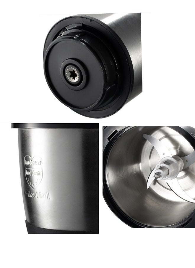 Food Chopper,1600W Electric Food Processor with 4-Blades, Stainless Steel Bowl，Small Grinder Meat Processor for Nuts, Meat, Onion, Garlic, Baby Food, Silver/Black