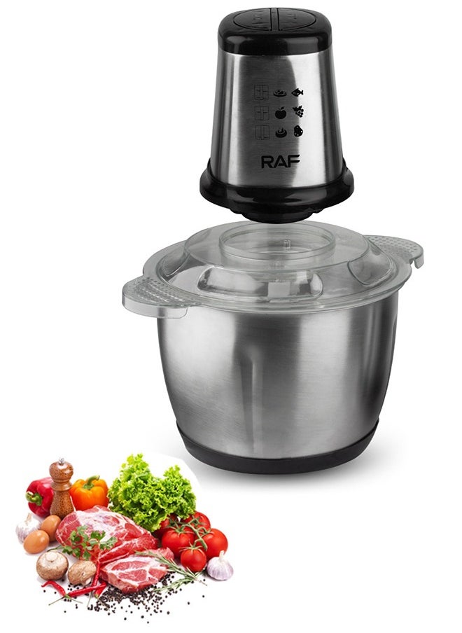 3L Electric Chopper,Food Processor,2 Speeds Electric Meat Grinder with 4-Blades,Stainless Steel Bowl,1000W,R.7031,Silver/Black