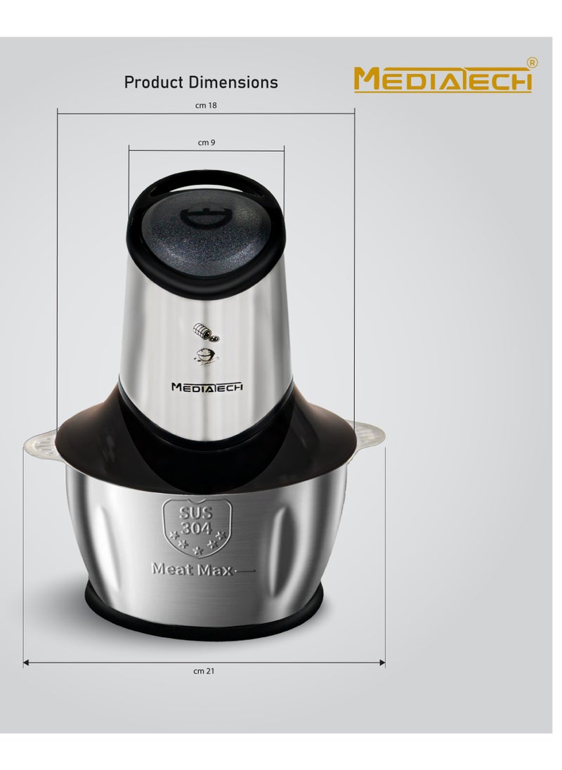Food Chopper | 2.0L Stainless Steel Bowl | 600W | 4 Stainless Steel Blades | 100% Copper Motor | MT-C201