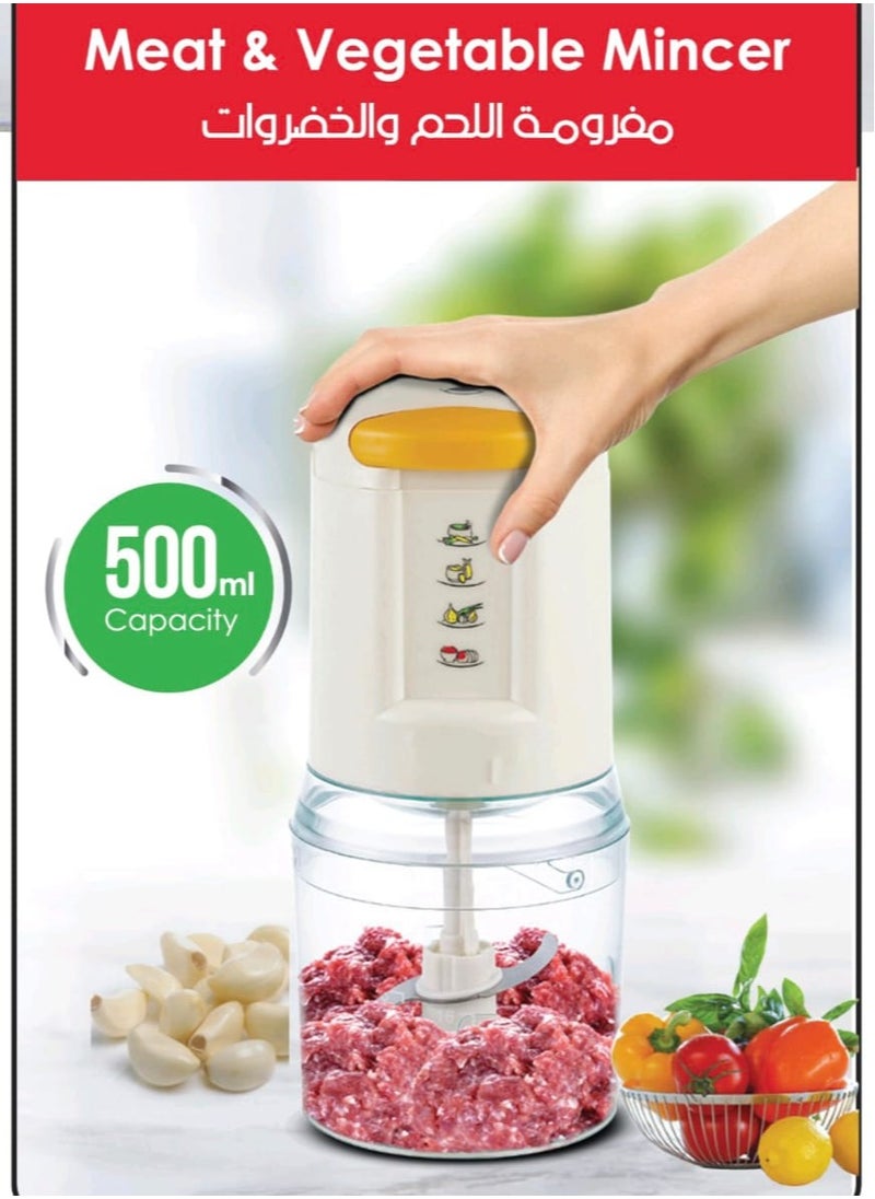 Electric Food Mincer & Chopper, 500ml Stainless Steel Bowl, 500W Powerful Copper Motor for Meat, Vegetables, Fruits, Mayonnaise, and Baby Food Processor