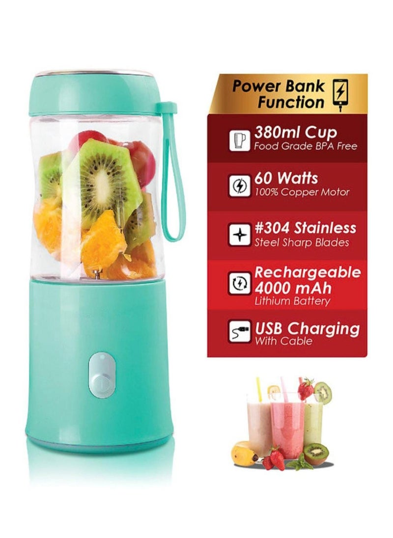 Food Chopper & Blender – Rechargeable, 380ml Cup, 60W Powerful Motor, USB Charging with Cable, Portable Power Bank Design – Vegetable, Nut, Herb Grinder for Kitchen, Travel, Camping