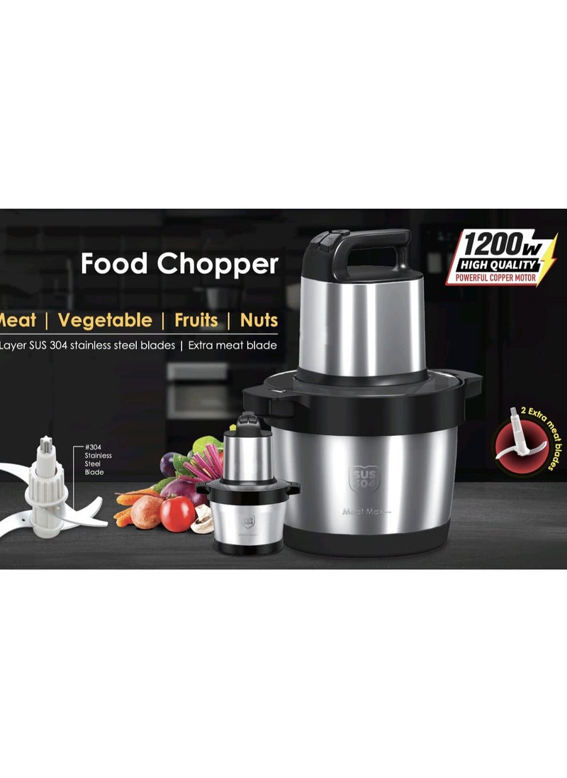 Heavy Duty Chopper 6.5L Capacity, 1500W Heavy Duty Motor, Stainless Steel Blades – Electric Food Processor for Fruits, Vegetables, Nuts, Meat, and More, Stainless Steel Mincer 6.5L