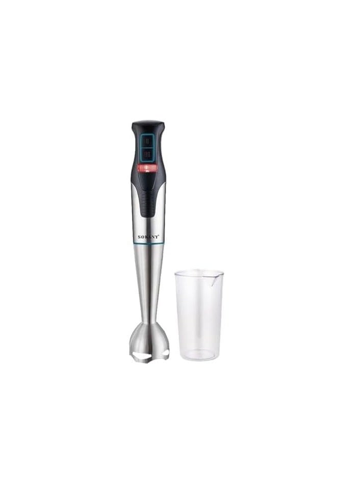 SOKANY Hand Blender + CUP 800m, 1200W, Stainless Steel Stick, 2 Blades, Ice Crushing Blades, Copper Motor, 2 Speeds, Dishwasher Safe, Easy to use and clean, Black Silver