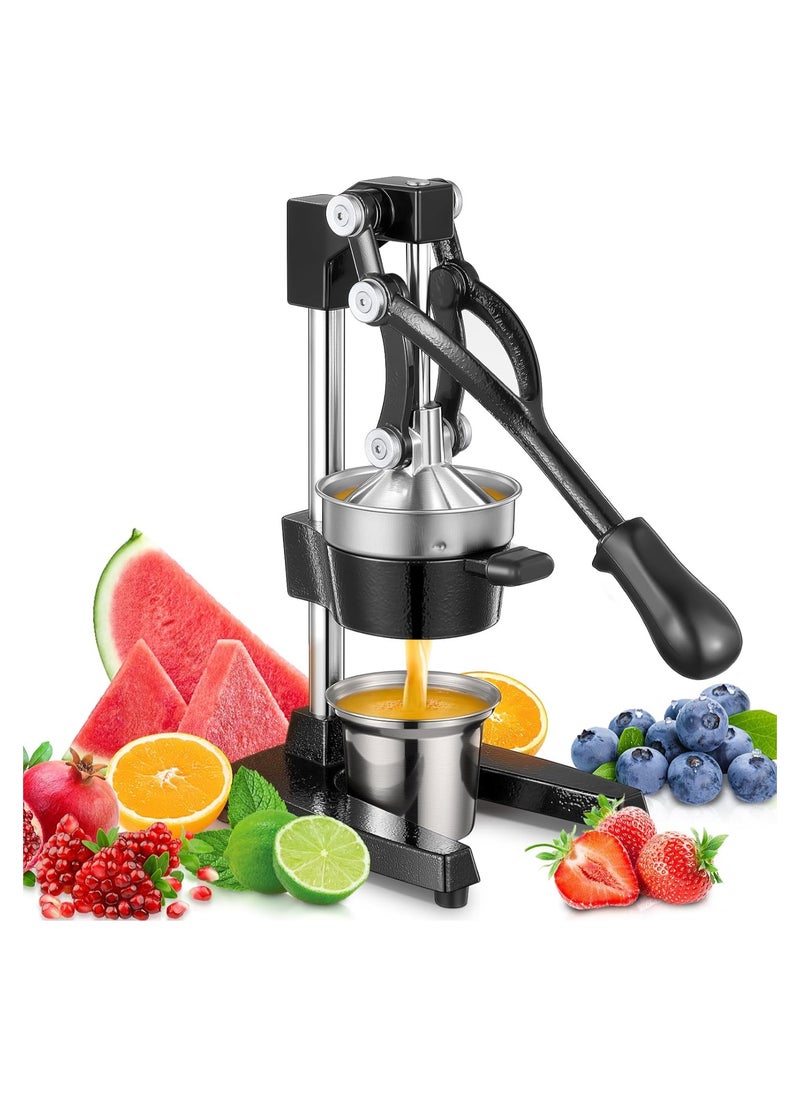 FOHERE Orange Juicer Squeezer, Cast Iron Lemon Squeezer, Commercial Citrus Juicer Hand Press for Orange, Lemon, Pomegranate, Grapefruit, Easy to Clean Citrus Squeezer with a Stainless Steel Cup