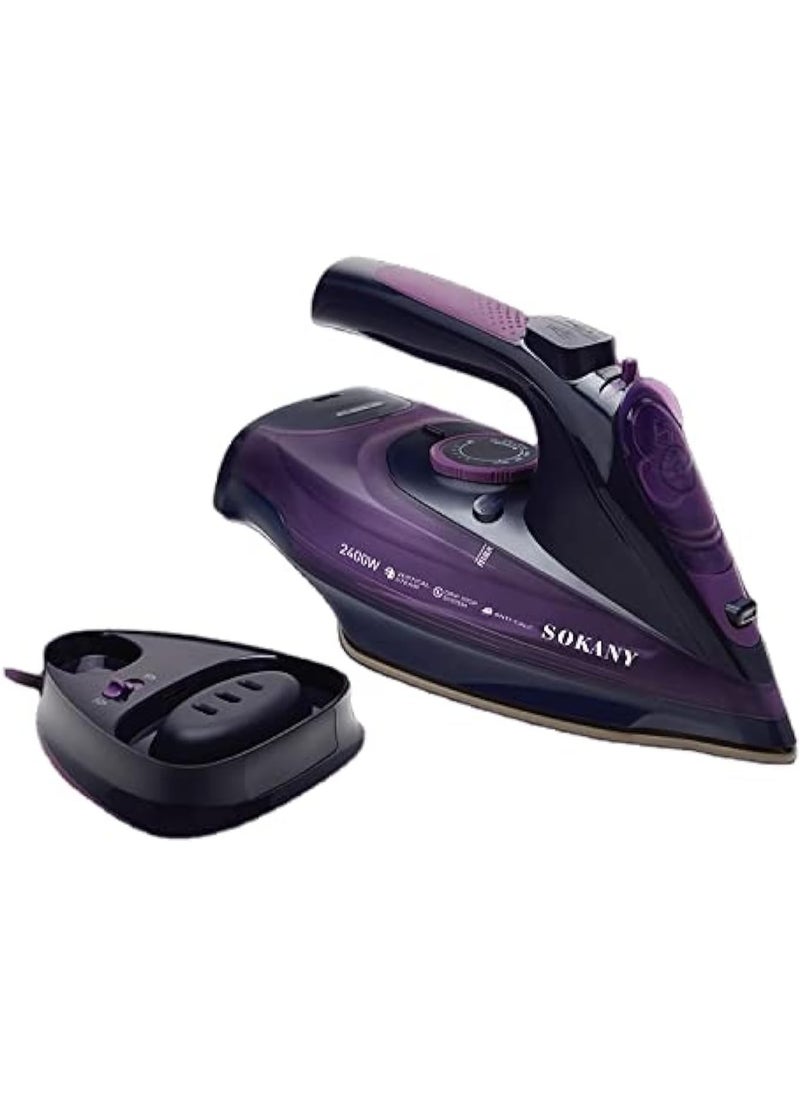 SOKANY Professional Grade 2400W Home Steam Cordless Iron, Steam Iron with 360ML Water Tank, Ceramic Non-Stick Soleplate, Variable Steam Control, Self-Cleaning, Anti-Calcium, Anti-Drip, Violet(Violet)