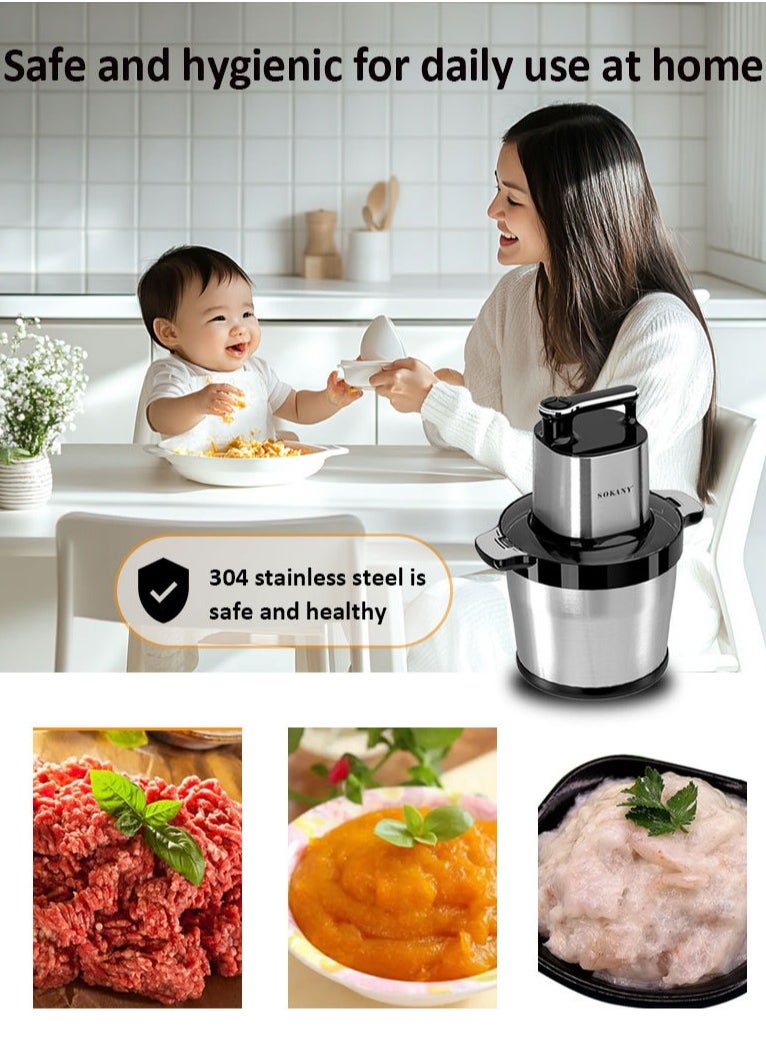 3-Speeds 8L Electric Meat Grinder,1500W Electric Chopper,Stainless Steel Multifunctional Vegetable Slicer Processor Chopper for Family & Baby Use,SK-7088,Silver/Black