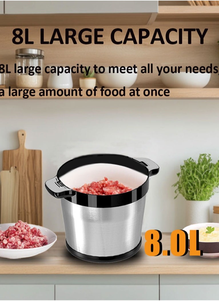 3-Speeds 8L Electric Meat Grinder,1500W Electric Chopper,Stainless Steel Multifunctional Vegetable Slicer Processor Chopper for Family & Baby Use,SK-7088,Silver/Black