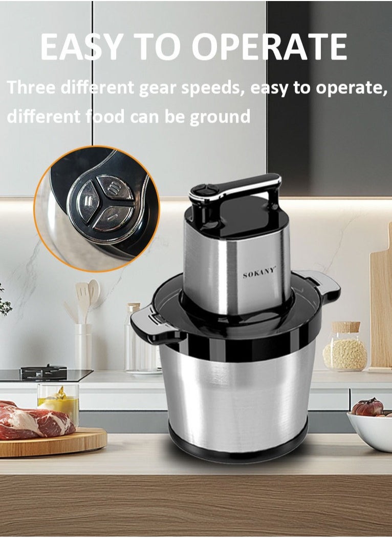 3-Speeds 8L Electric Meat Grinder,1500W Electric Chopper,Stainless Steel Multifunctional Vegetable Slicer Processor Chopper for Family & Baby Use,SK-7088,Silver/Black