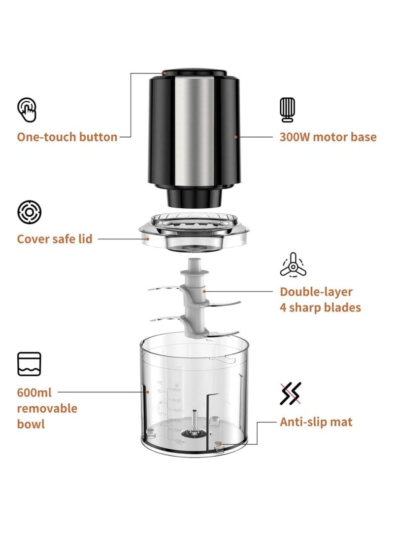 Food Chopper with Double Layer 4 Blades Stainless Steel , One-Touch Button, and Safety Cover Lid – Effortless Chopping for Vegetables, Fruits, Nuts, and More