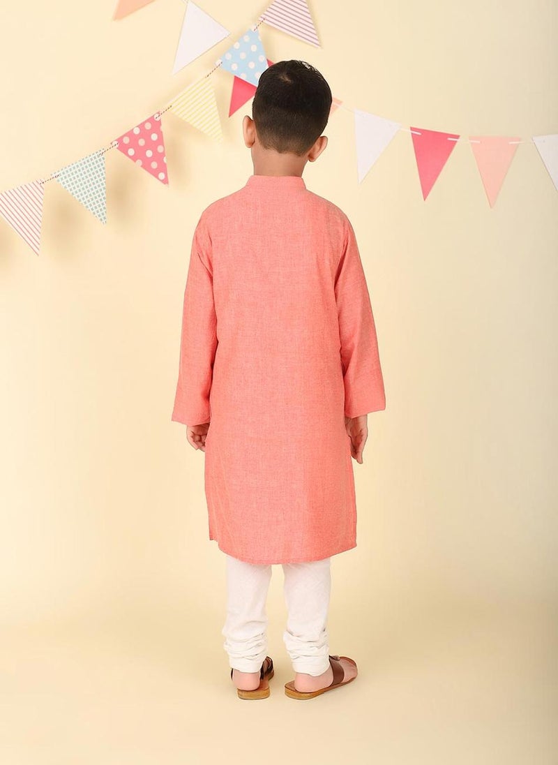 Pink Cotton Chikankari Long Kurta