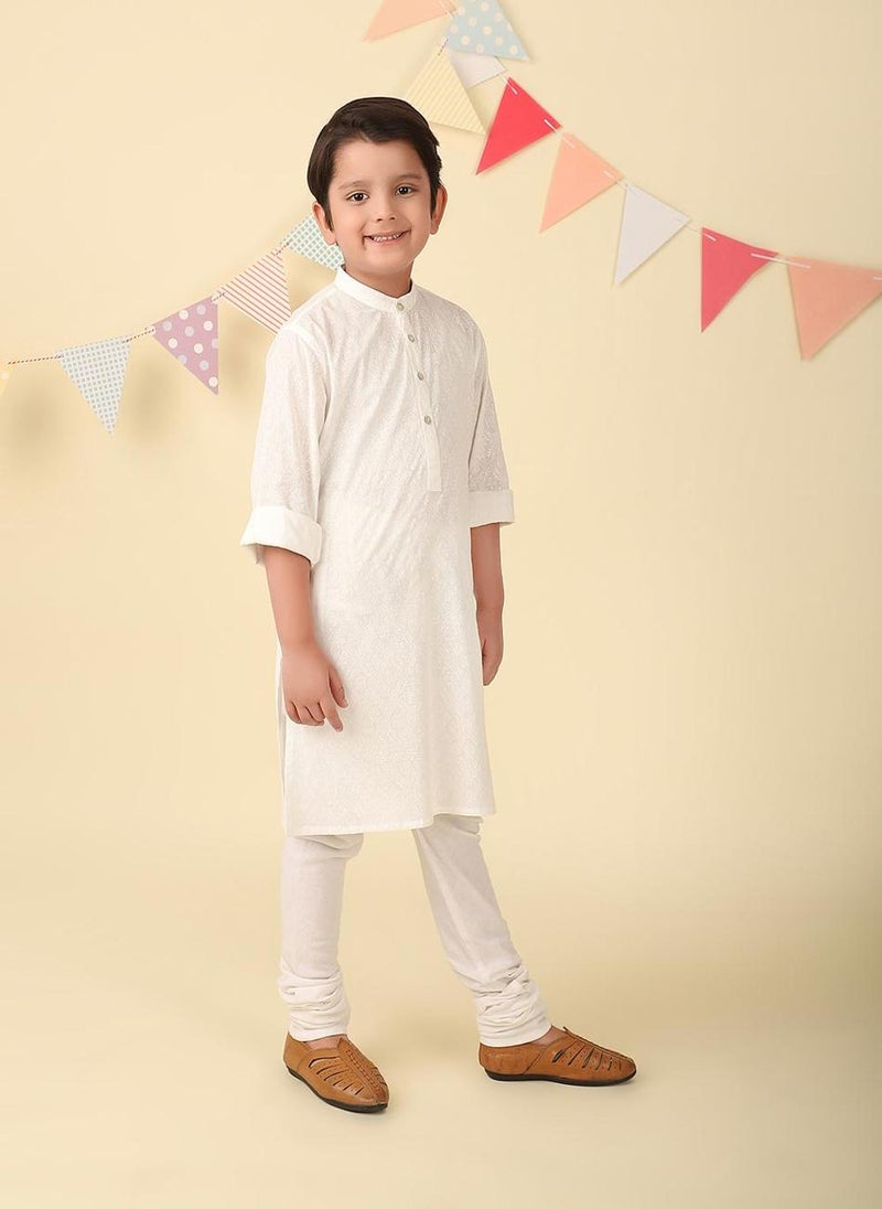 White Cotton Hand Block Printed Long Kurta