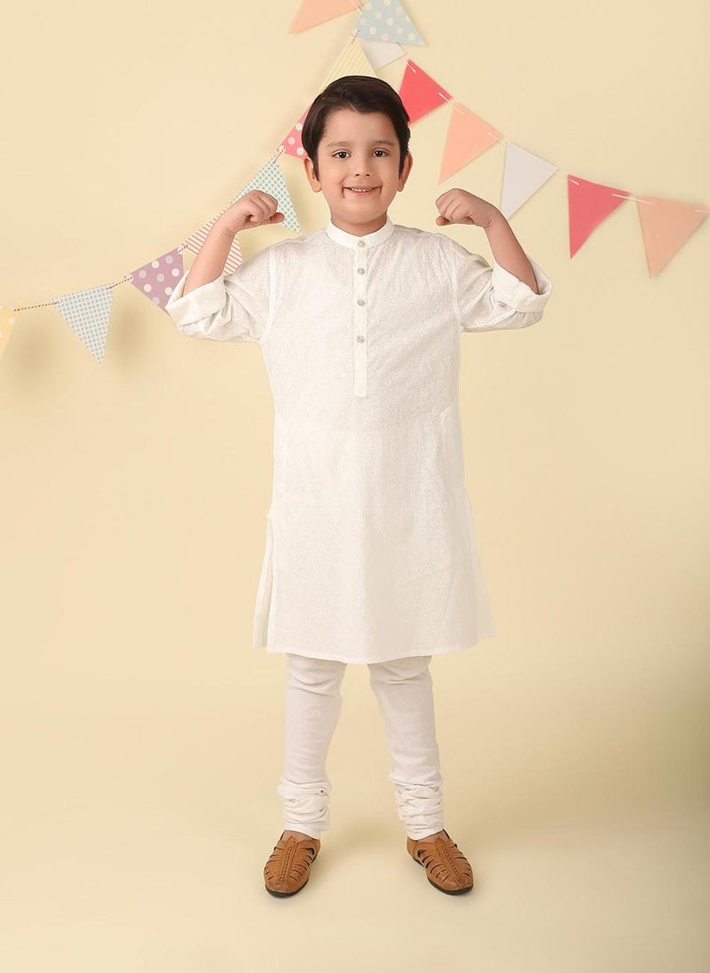 White Cotton Hand Block Printed Long Kurta