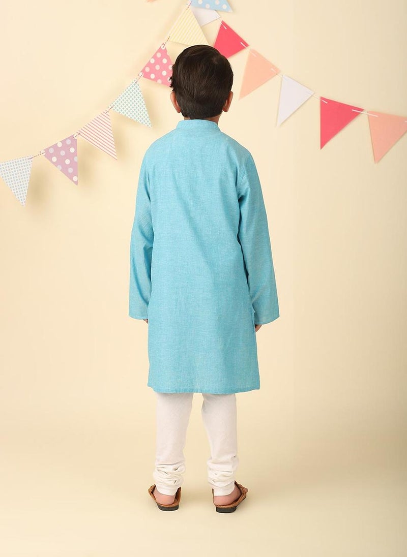 Blue Cotton Chikankari Long Kurta
