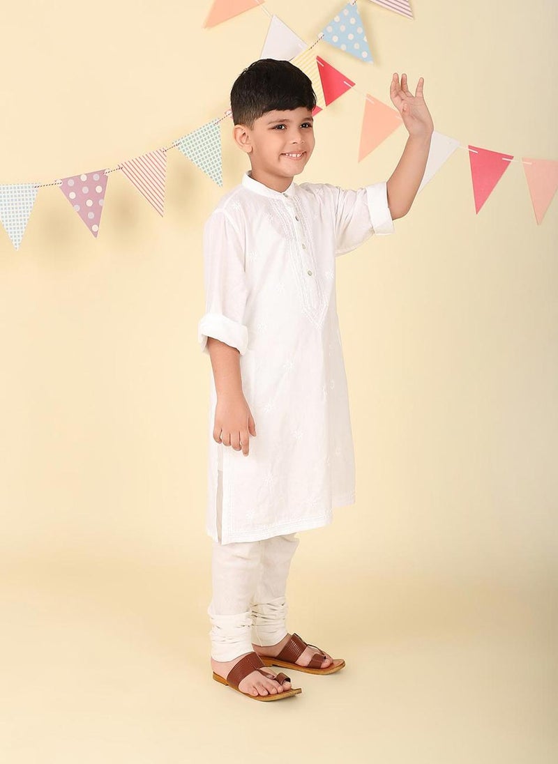 White Cotton Chikankari Long Kurta