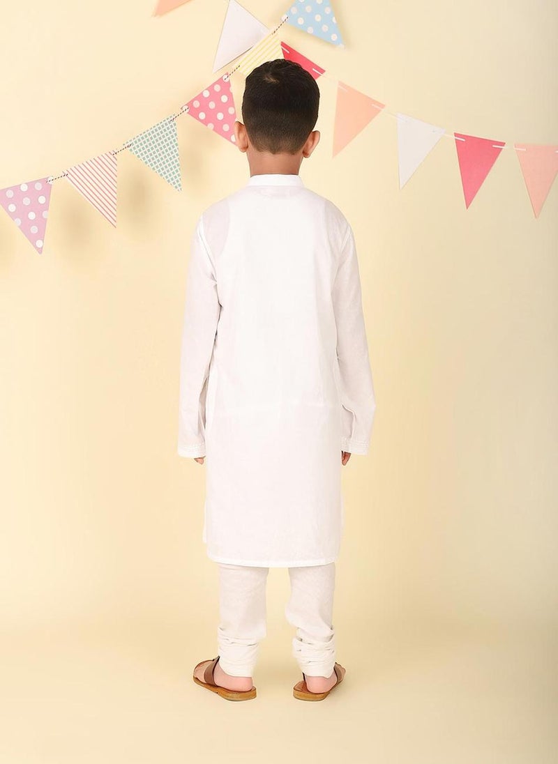 White Cotton Chikankari Long Kurta