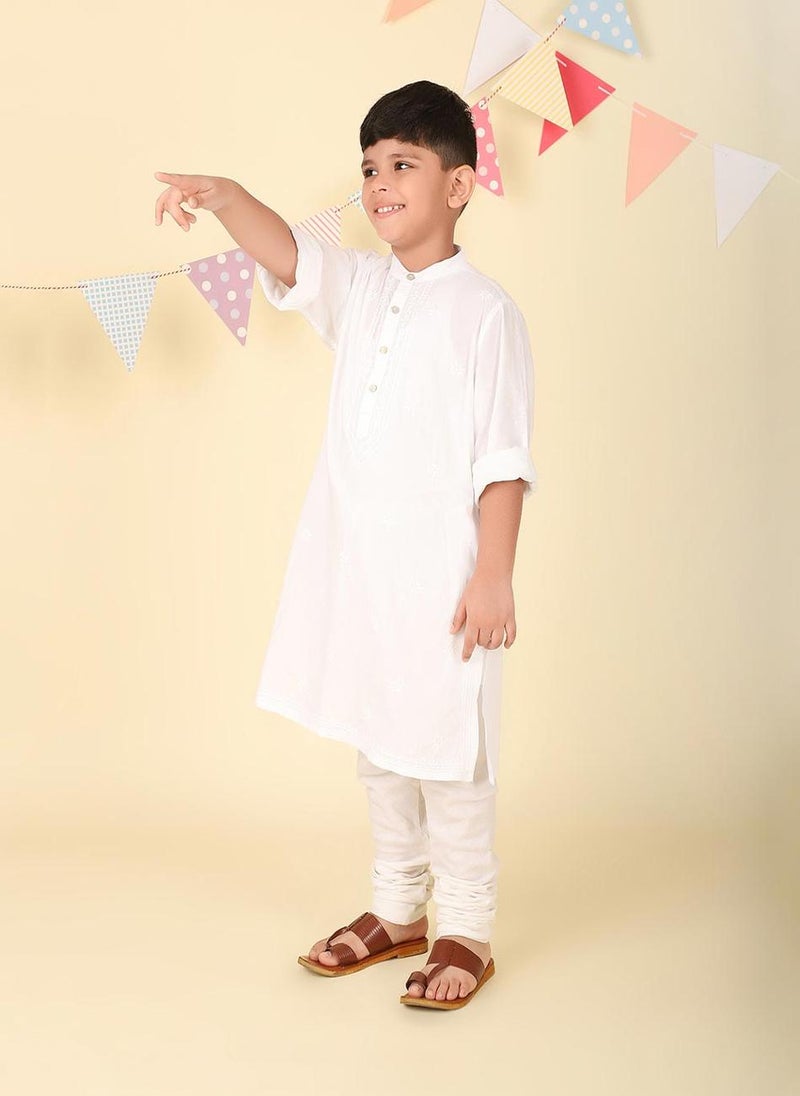 White Cotton Chikankari Long Kurta