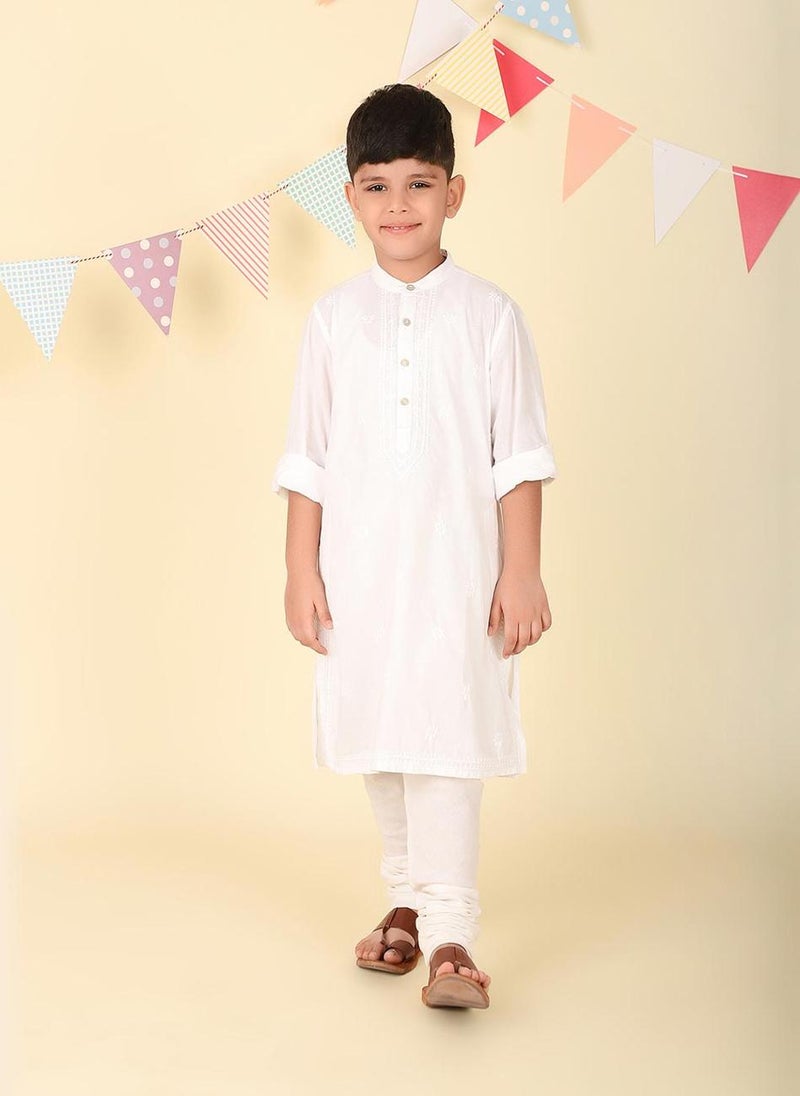 White Cotton Chikankari Long Kurta