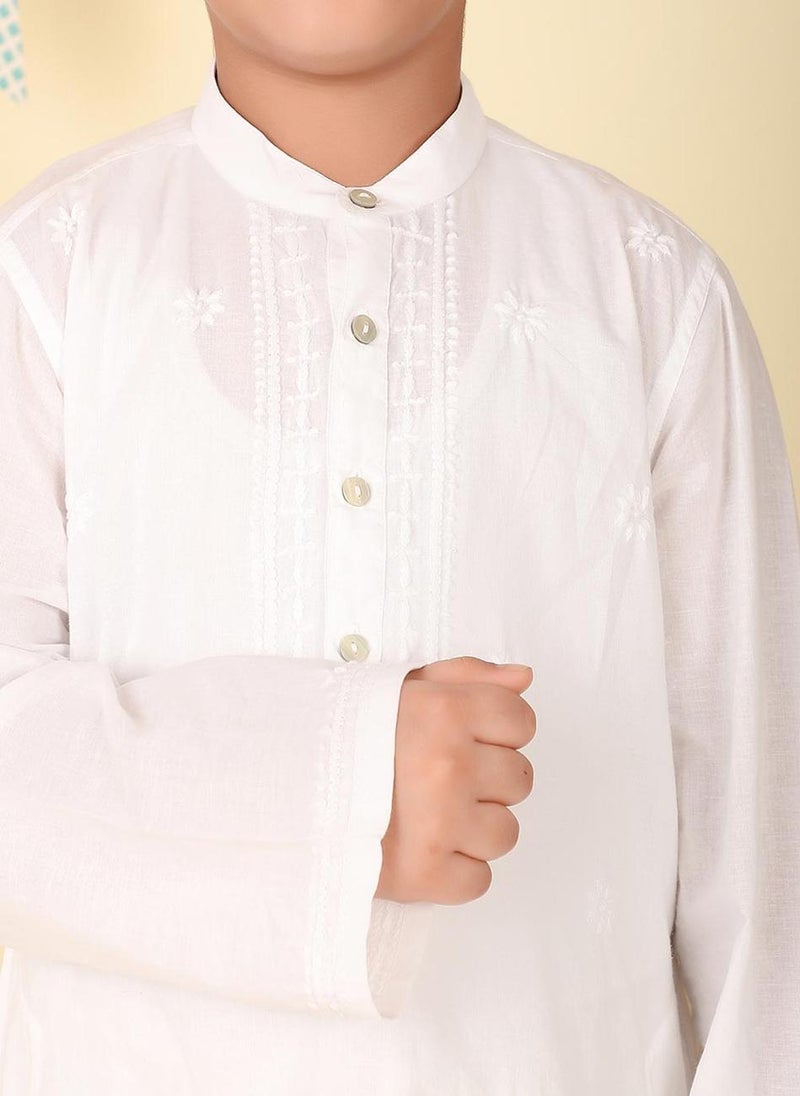 White Cotton Chikankari Long Kurta