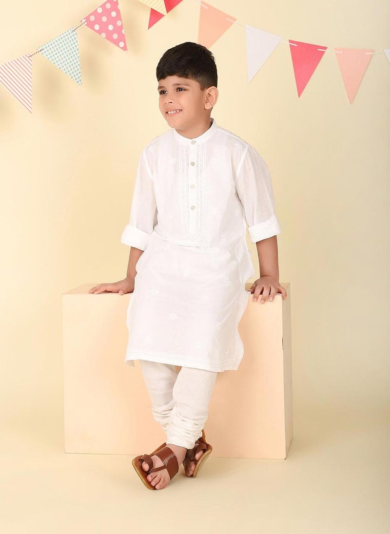 White Cotton Chikankari Long Kurta