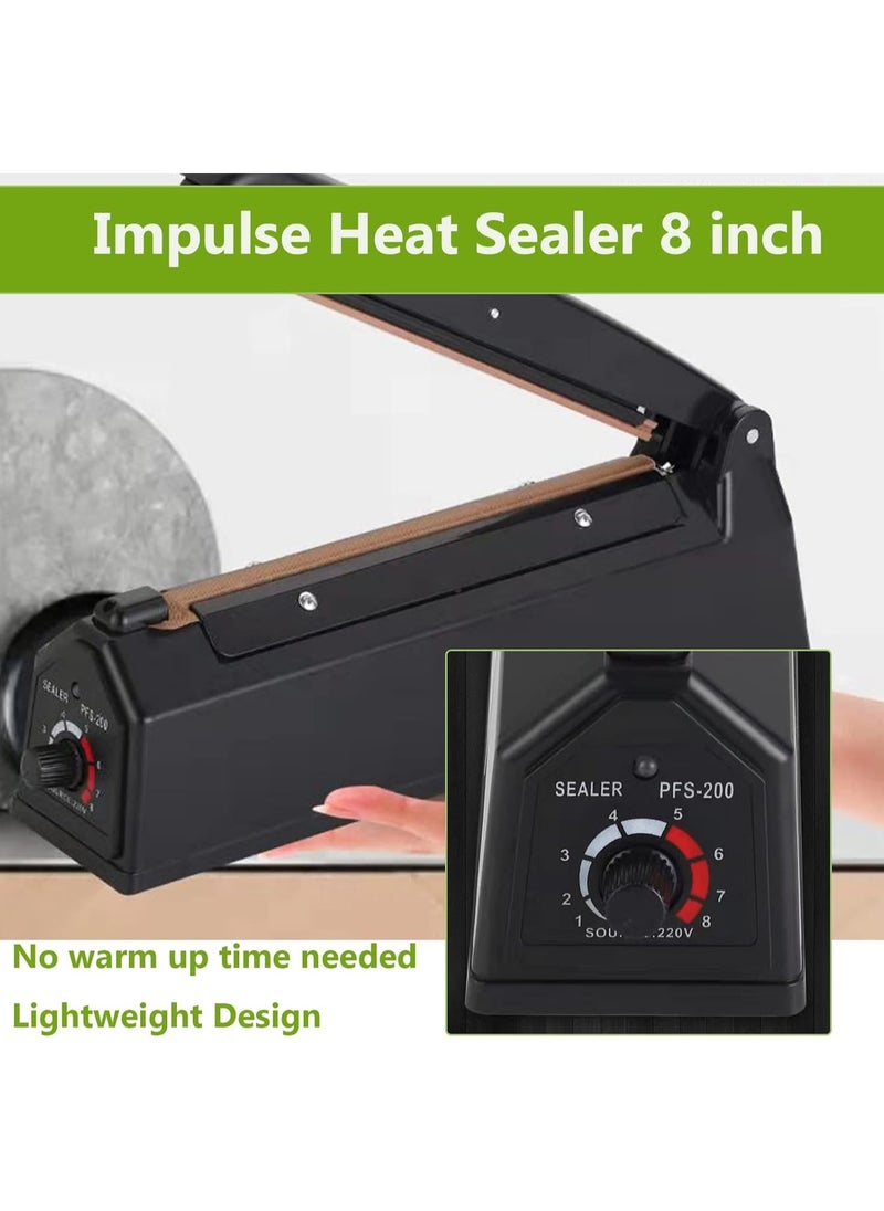 Manual Poly Bag Heat Impulse Sealer 200MM Sealing Machine Heat Seal Closer for Plastic Bags PE PP Bags