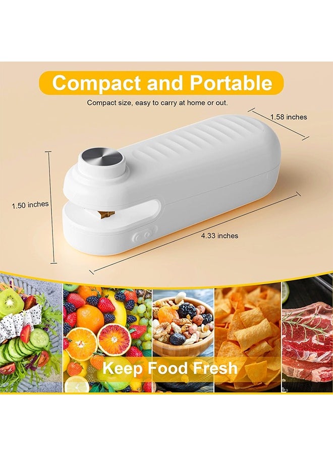 2 in 1 Mini Bag Sealer, Bag Sealer Heat Seal with Cutter, USB C Rechargeable Chip Bag Sealer Heat Seal, Portable Bag Resealer for Plastic Bags Snacks & Food Storage,Ivory White