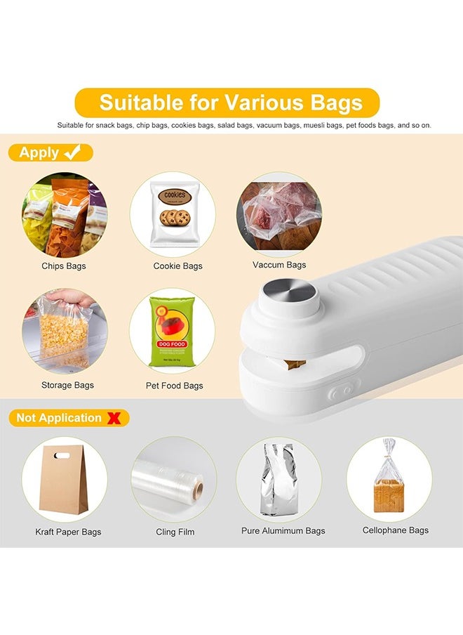 2 in 1 Mini Bag Sealer, Bag Sealer Heat Seal with Cutter, USB C Rechargeable Chip Bag Sealer Heat Seal, Portable Bag Resealer for Plastic Bags Snacks & Food Storage,Ivory White