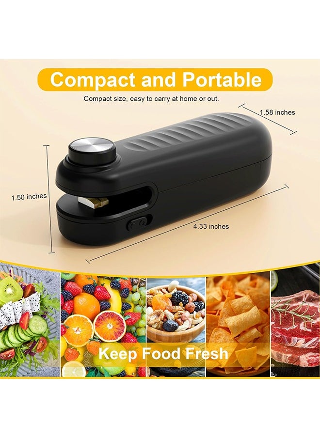 2 in 1 Mini Bag Sealer, Bag Sealer Heat Seal with Cutter, USB C Rechargeable Chip Bag Sealer Heat Seal, Portable Bag Resealer for Plastic Bags Snacks & Food Storage,Bright Black