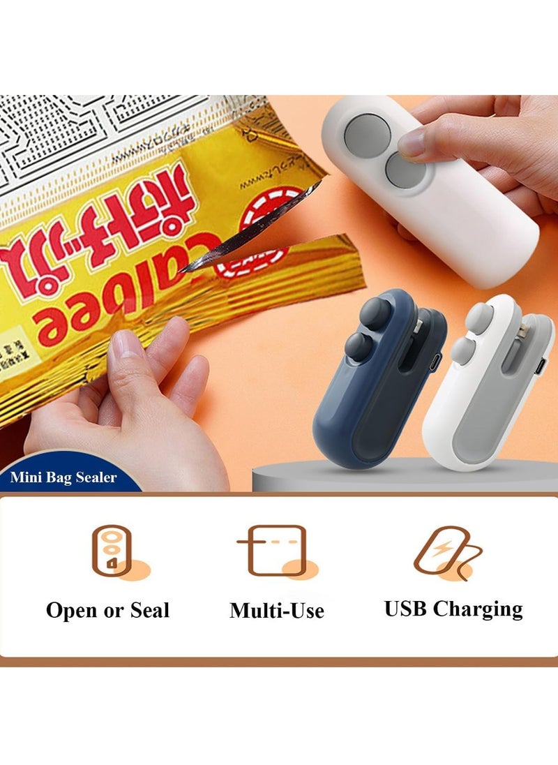 2 in 1 Rechargeable Mini Bag Sealer and Vacuum Sealer Machine - Portable Handheld Heat Sealer for Food Storage - Ideal for Chips, Cookies, Snacks - Includes Pouch, Plastic Sealer