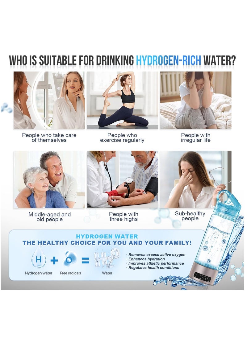 Hydrogen Water Bottle, Hydrogen Water Bottle Generator with LED Display 1500 ppb+ Water ionizer Hydrogen Water Machine for Home, Office, Travel, Daily Drinking