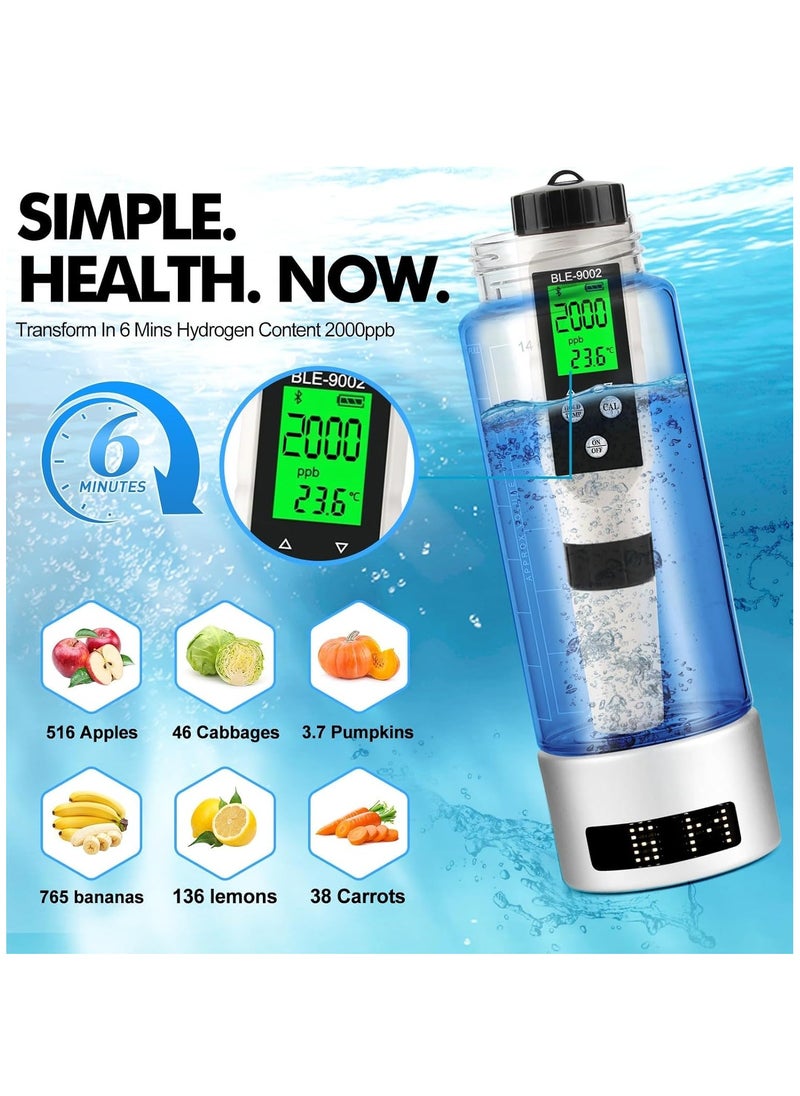 Hydrogen Water Bottle, Hydrogen Water Bottle Generator with LED Display 1500 ppb+ Water ionizer Hydrogen Water Machine for Home, Office, Travel, Daily Drinking